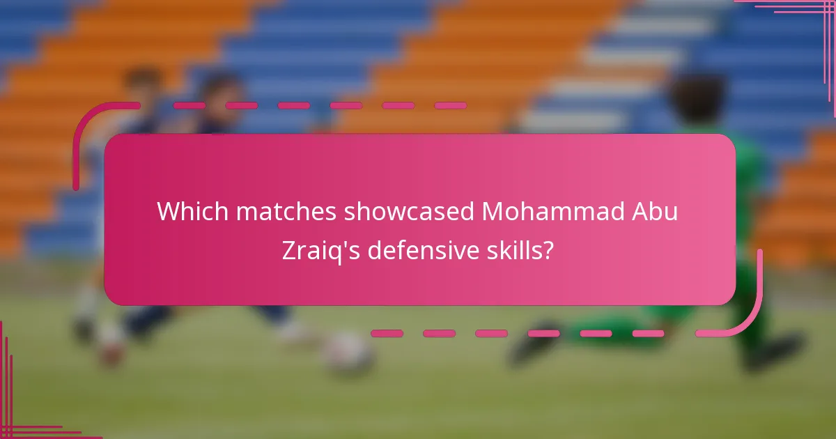 Which matches showcased Mohammad Abu Zraiq's defensive skills?