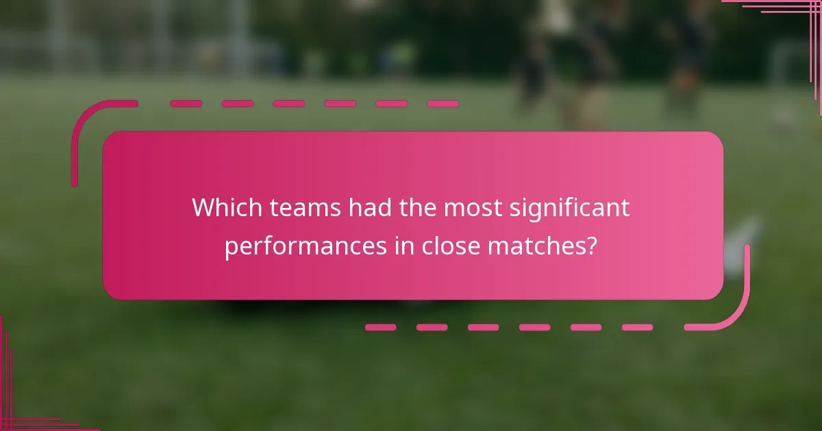 Which teams had the most significant performances in close matches?
